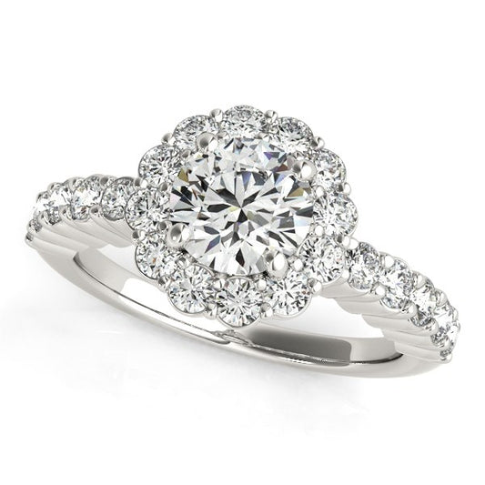14K White Gold Round Floral Motif Diamond Engagement Ring (1 5/8 cttw)
