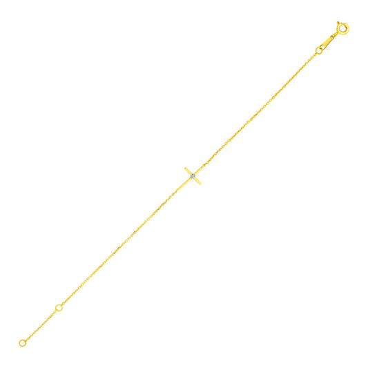 14K Yellow Gold 5 1/2-inch Children's Bracelet with Cross (1.00 mm)