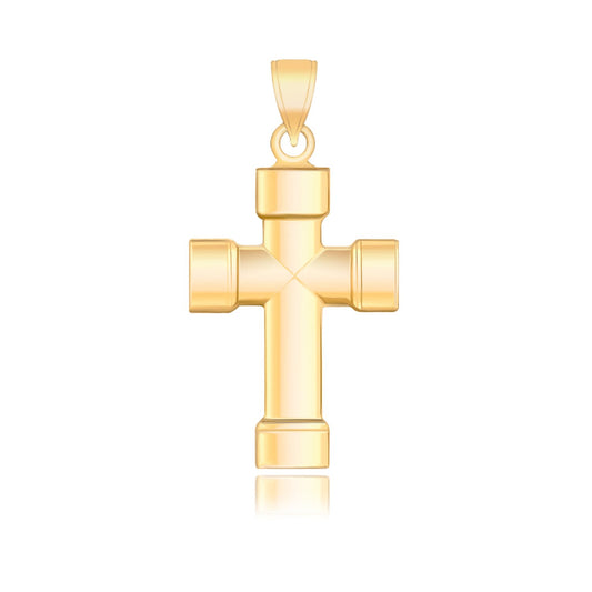 14K Yellow Gold Cross Pendant with Block-Like Ends