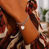 Sterling Silver Rhodium Plated Rolo Chain Bracelet with a Heart Charm (6.00 mm)