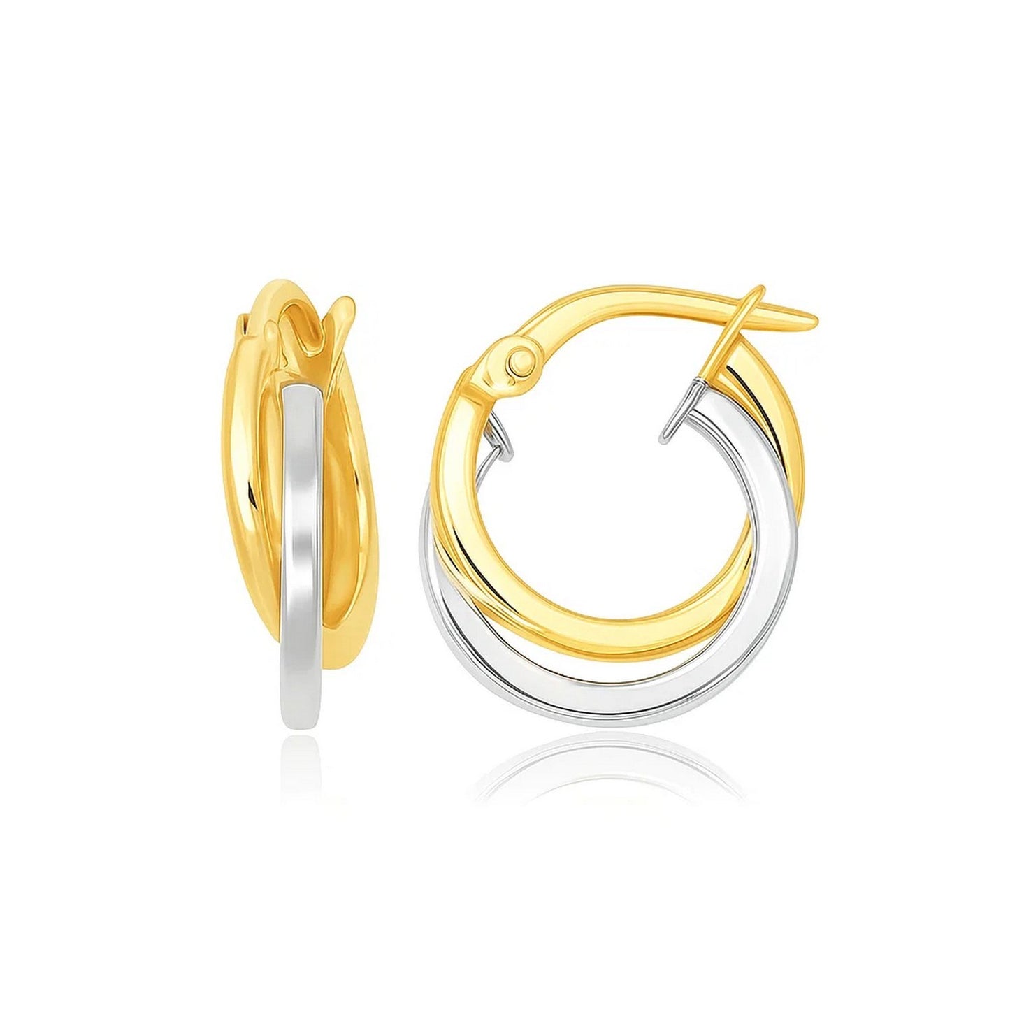 14k Two Tone Gold Earrings in Double Round Hoop Style