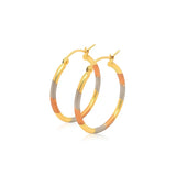 14k Tri-Color Textured Hoop Earrings (2x22mm)