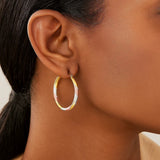 14k Tri-Color Textured Hoop Earrings (2x22mm)