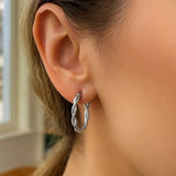 Sterling Silver Oval Hoop Braided Diamond Cut Earrings(4x22mm)