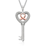 14K Rose Gold and Sterling Silver Reversible Heart Key Pendant