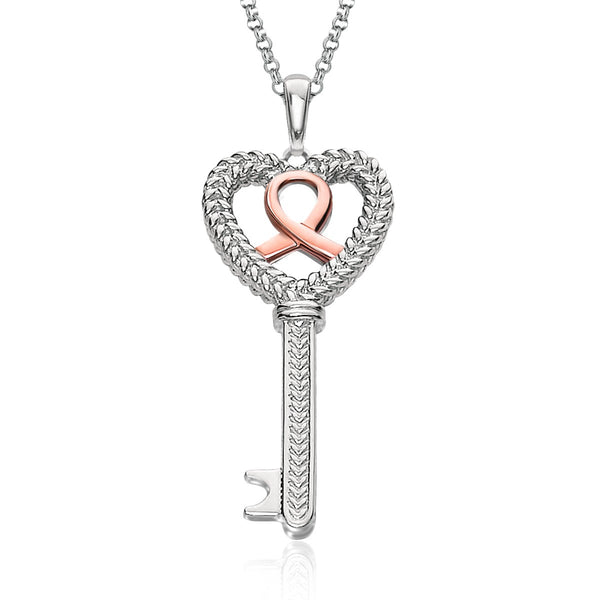 14K Rose Gold and Sterling Silver Reversible Heart Key Pendant