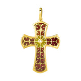 14K Yellow Gold Red Cross Pendant