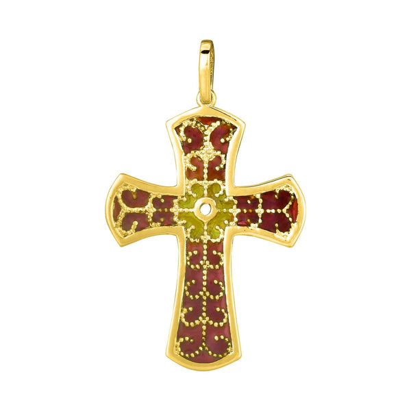14K Yellow Gold Red Cross Pendant