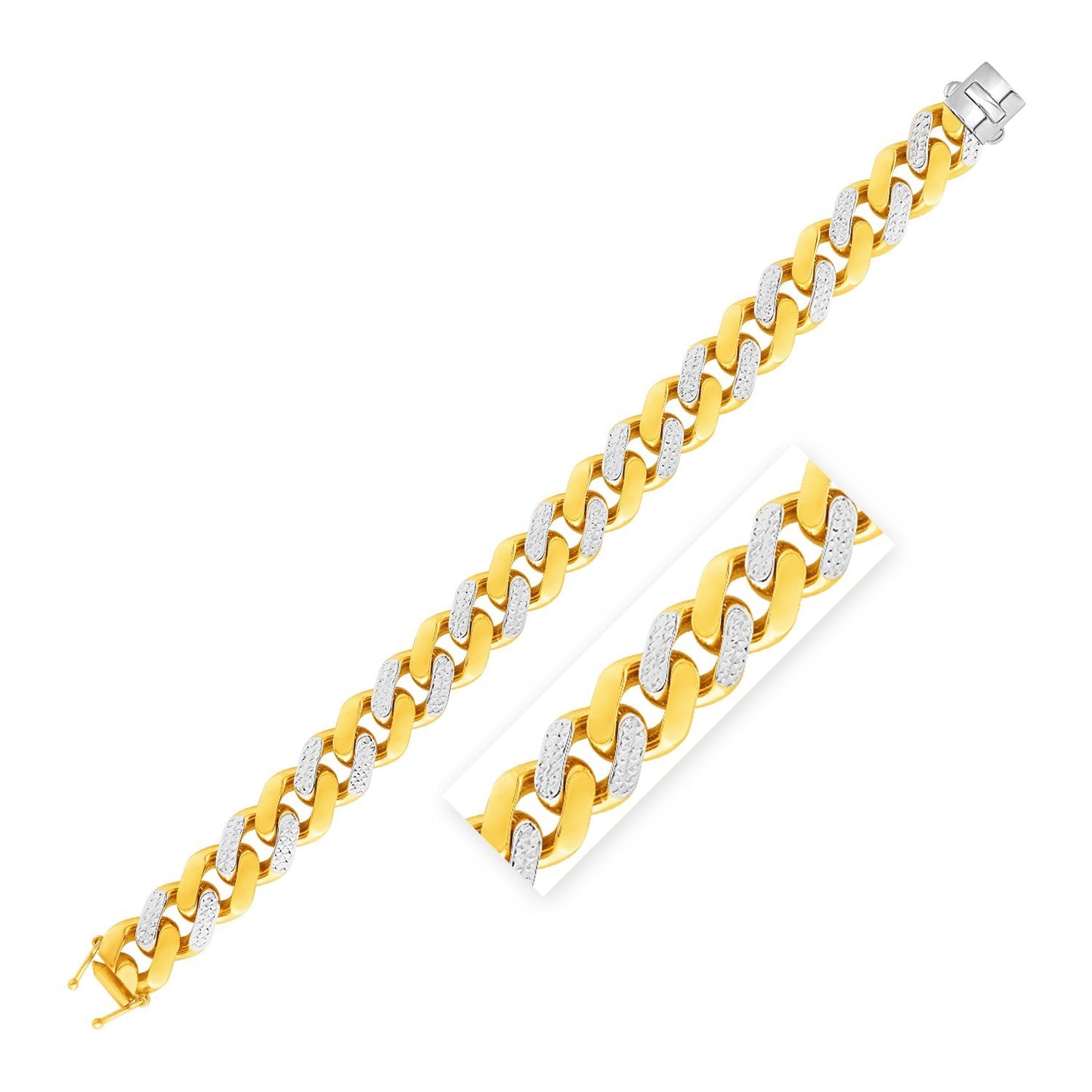 14K Two Tone Gold Alternating White Pave Lite Miami Cuban (11.50 mm)