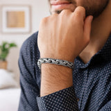 Oxidized Sterling Silver Mens Chain Bracelet in a Cable Motif (8.50 mm)