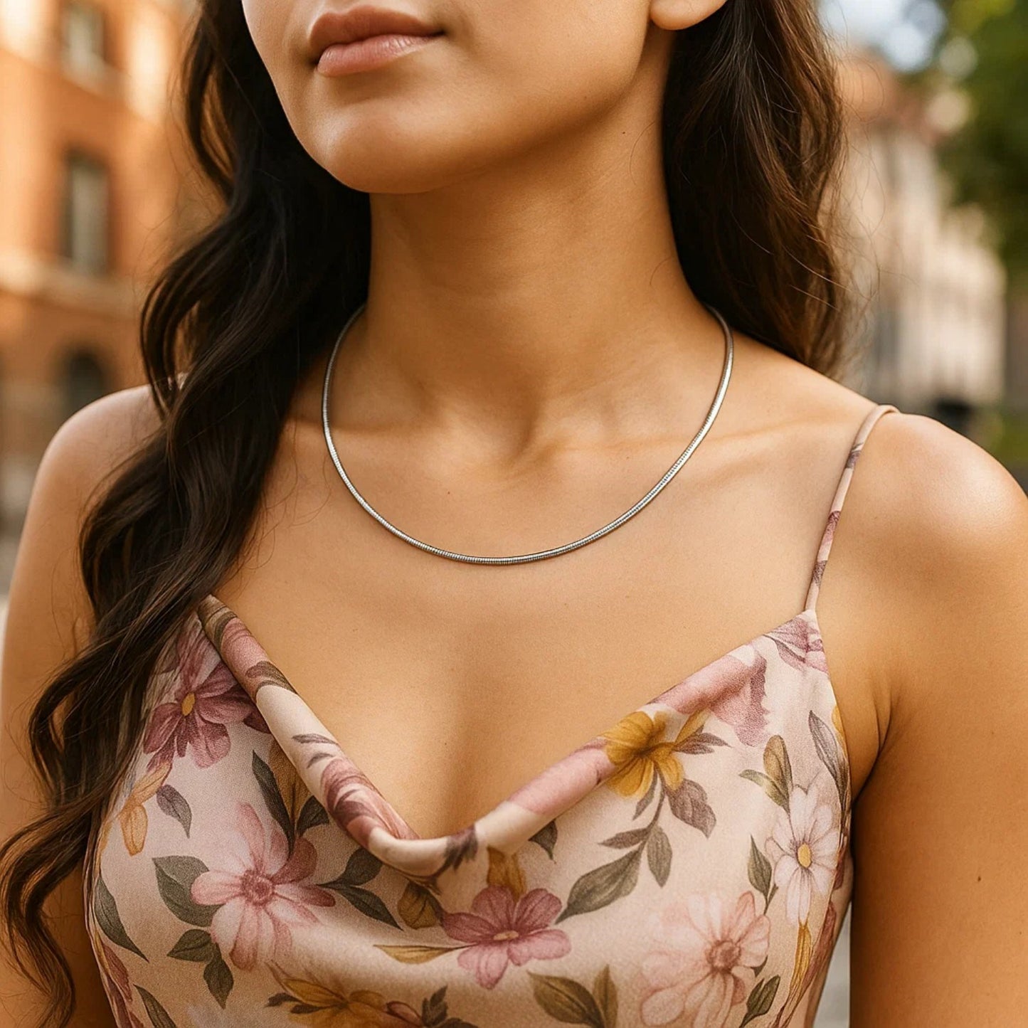 14k White Gold Necklace in a Round Omega Chain Style