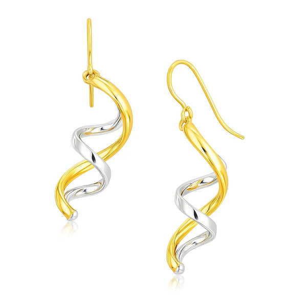 14k Two Tone Gold Double Helix Polished Dangling Earrings