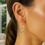 14k Two Tone Gold Double Helix Polished Dangling Earrings
