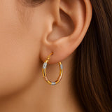Tri-Color Hoop Earrings with Diamond Cut Accents in 14k Gold(2x15mm)