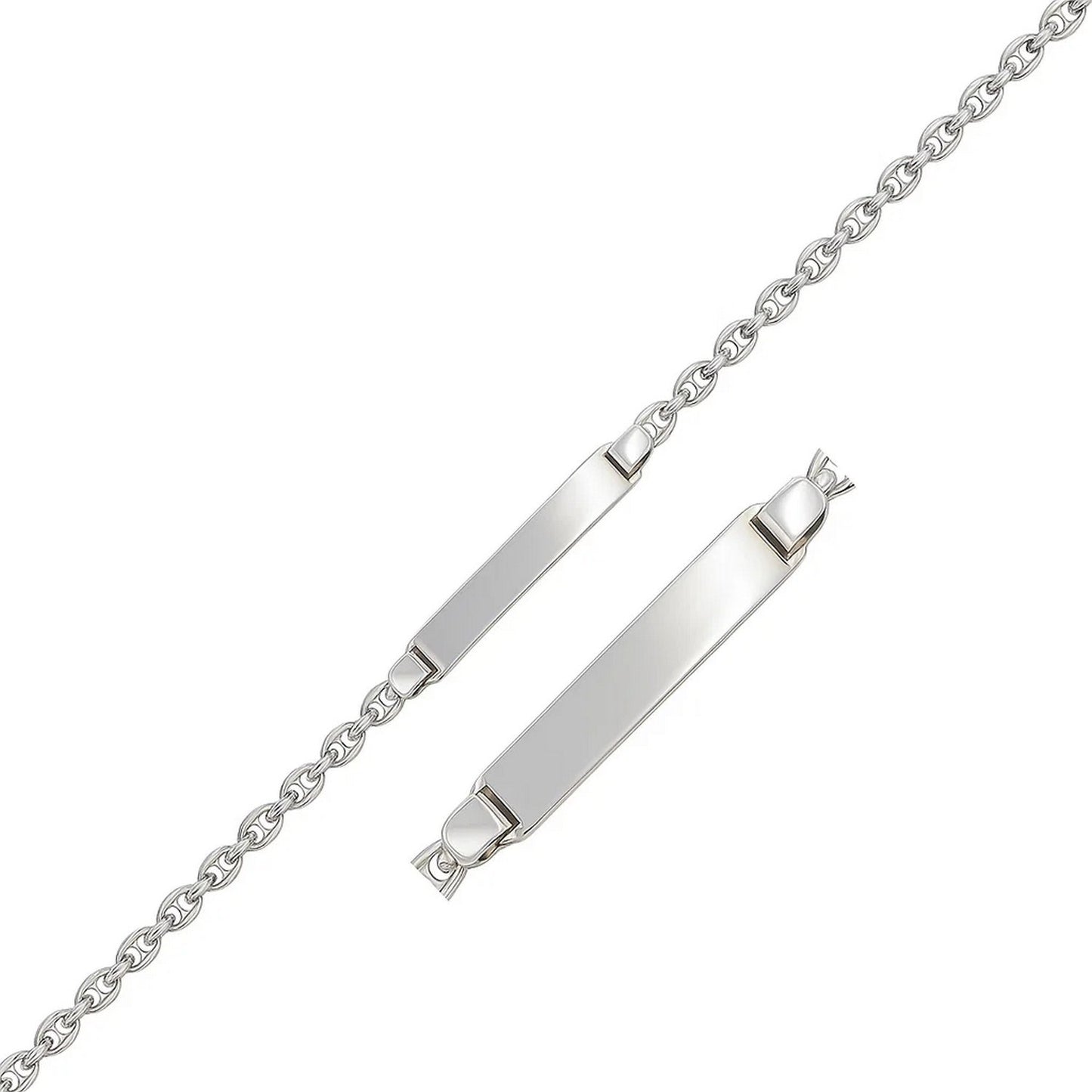14k White Gold Figaro Chain Fancy Childrens ID Bracelet (3.30 mm)