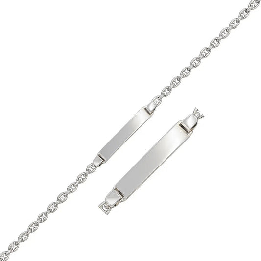 14k White Gold Figaro Chain Fancy Childrens ID Bracelet (3.30 mm)