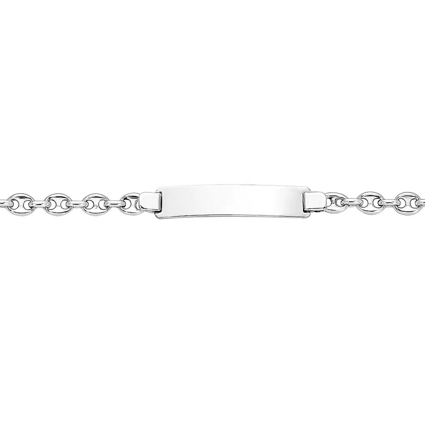 14k White Gold Figaro Chain Fancy Childrens ID Bracelet (3.30 mm)