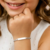 14k White Gold Figaro Chain Fancy Childrens ID Bracelet (3.30 mm)