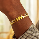 14k Two-Tone Gold Fancy Bar Style Mens Bracelet with Curved Connectors (9.65 mm)
