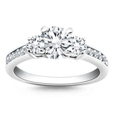 14k White Gold Three Stone Engagement Ring with Diamond Band