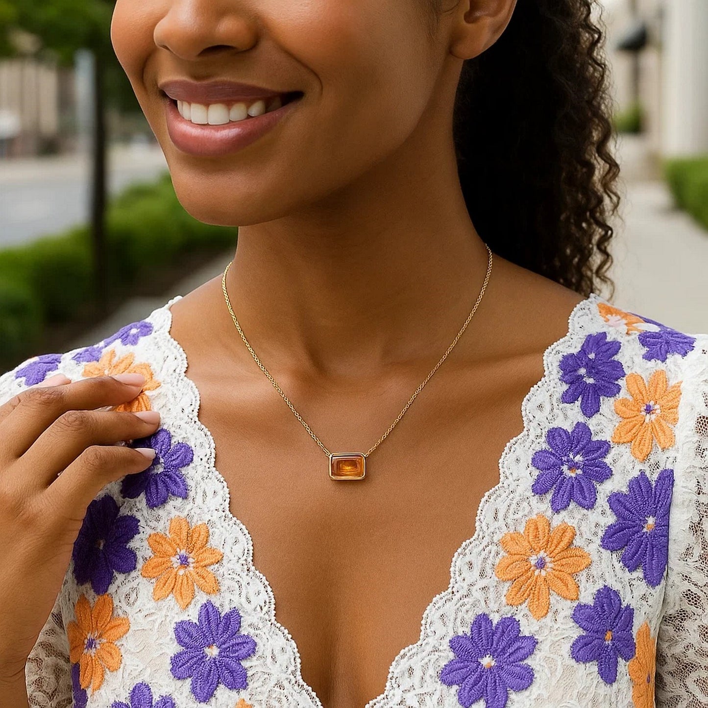 14K Yellow Gold Emerald Cut Citrine Necklace