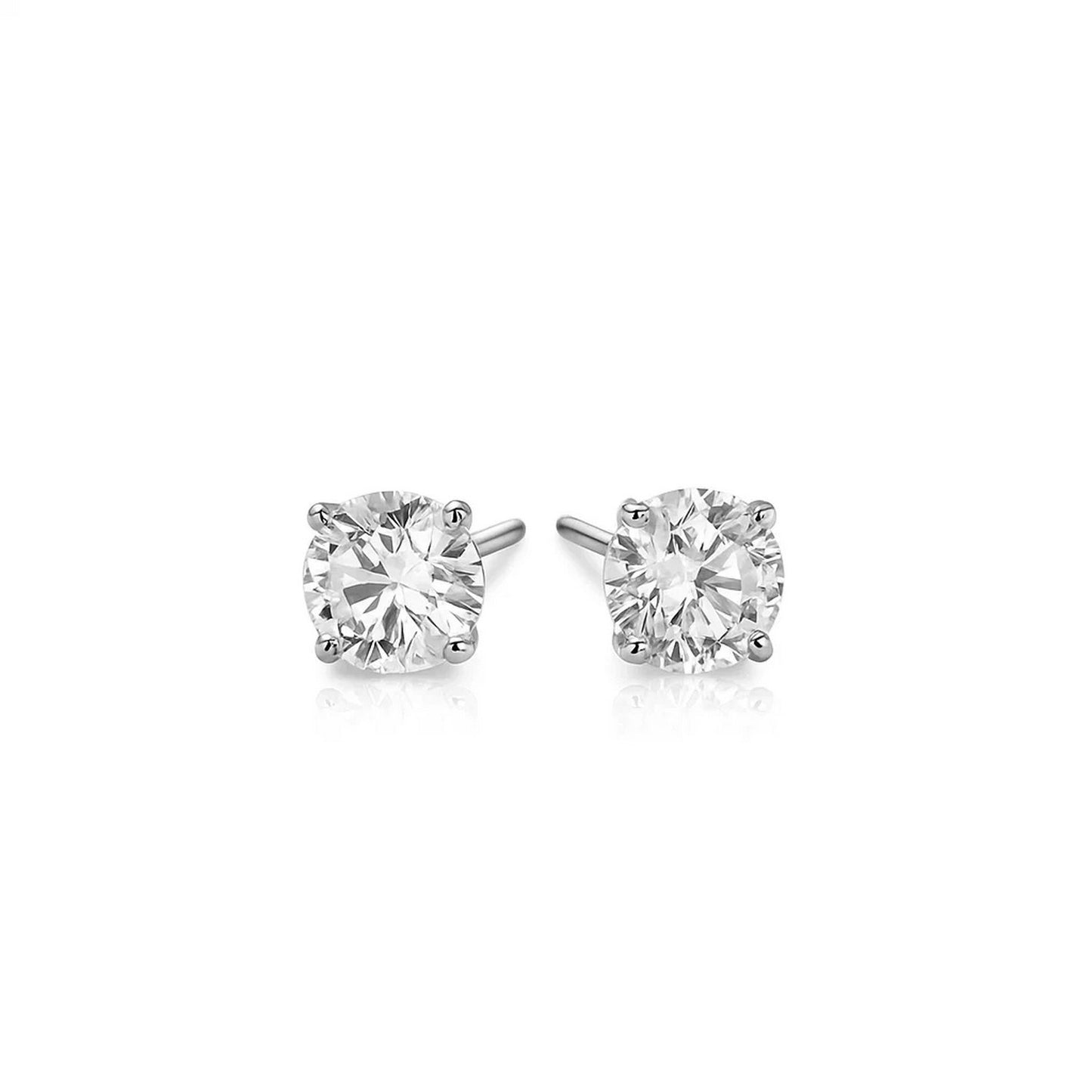 Sterling Silver Stud Earrings with White Hue Faceted Cubic Zirconia(6mm)