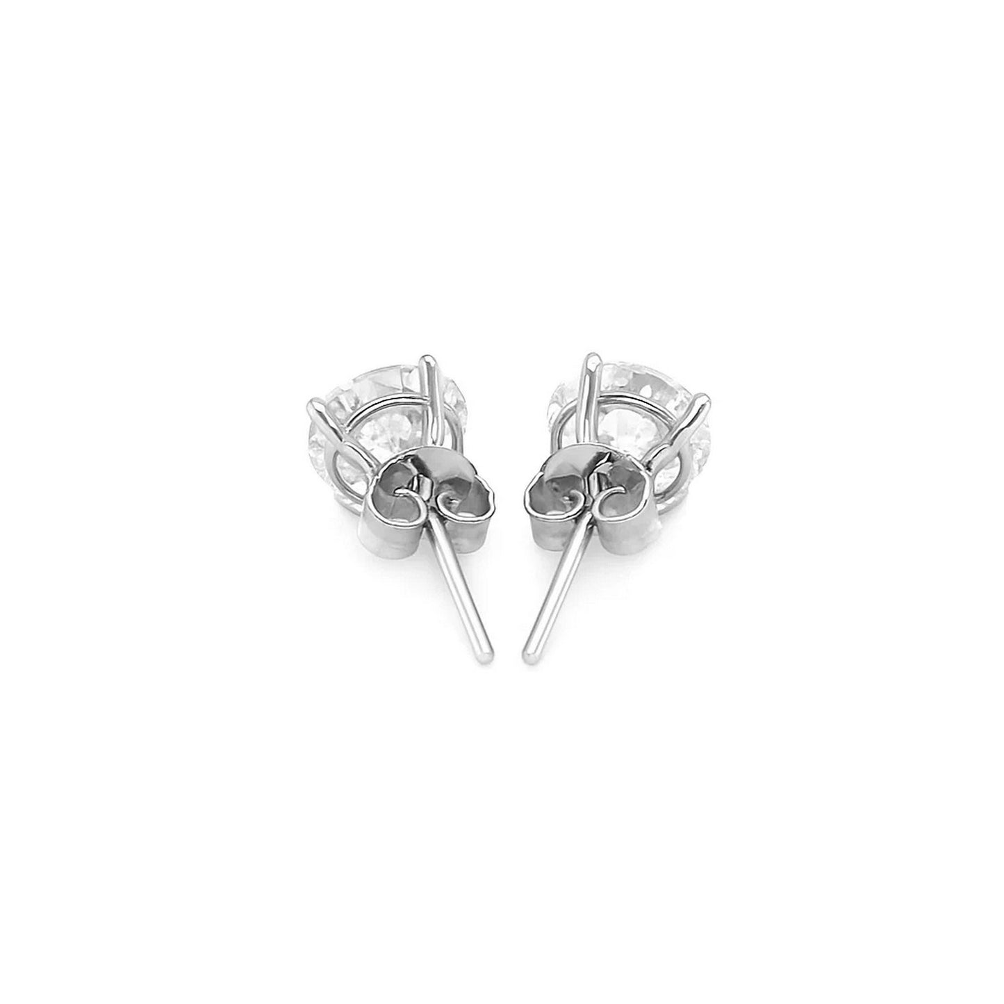 Sterling Silver Stud Earrings with White Hue Faceted Cubic Zirconia(6mm)