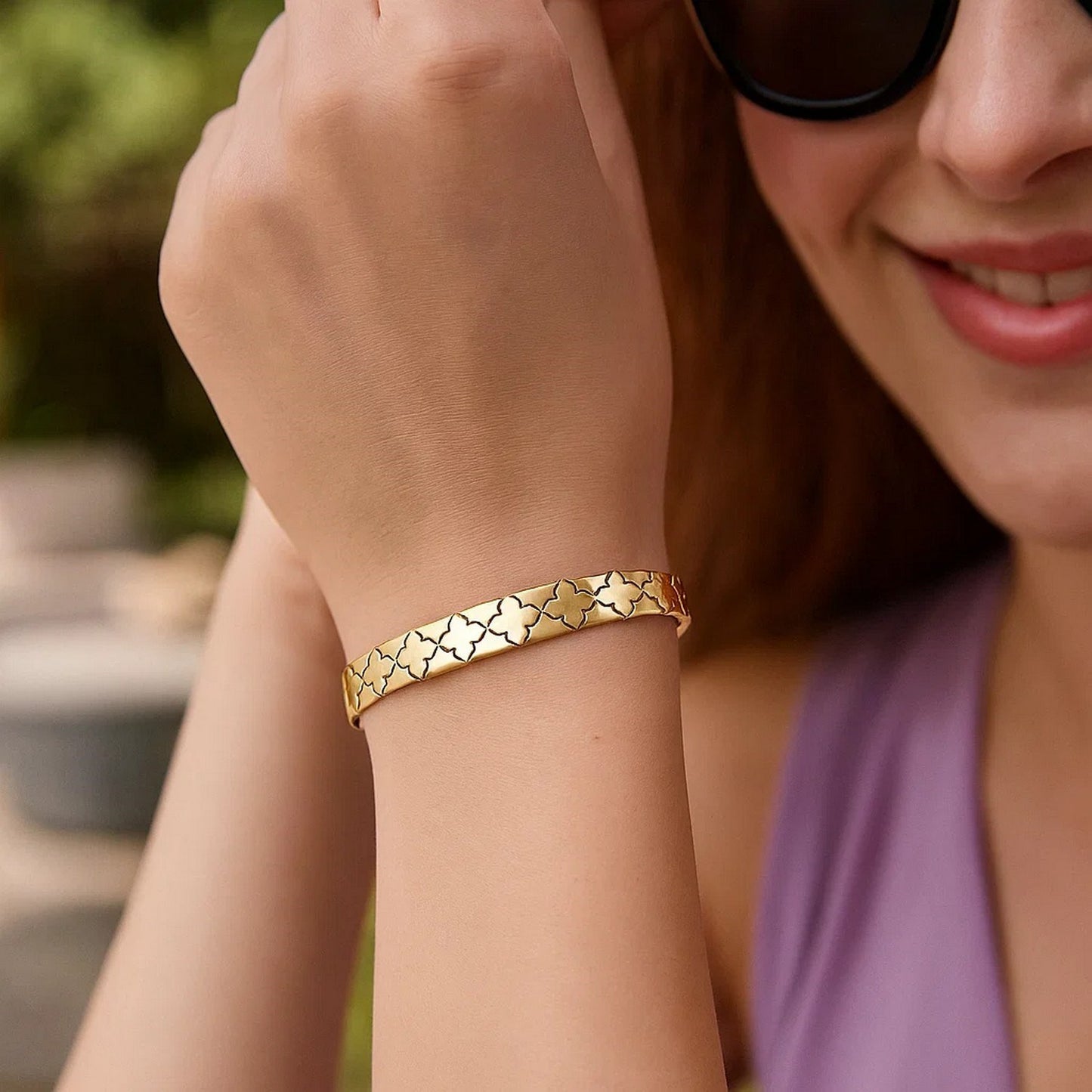 Nature Inspired Clover Bracelet in 14K Yellow Gold  (6.50 mm)