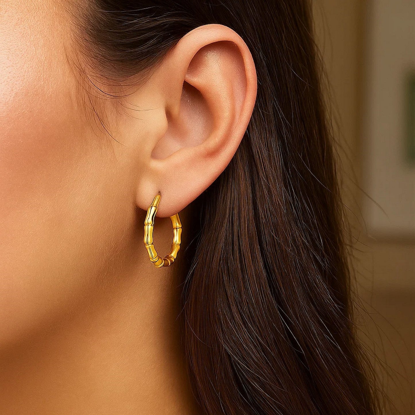 10k Yellow Gold Branch Motif Hoop Earrings