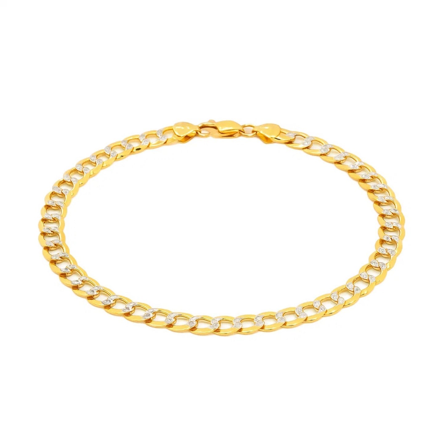 14k Two Tone Gold Pave Curb Bracelet (7.00 mm)