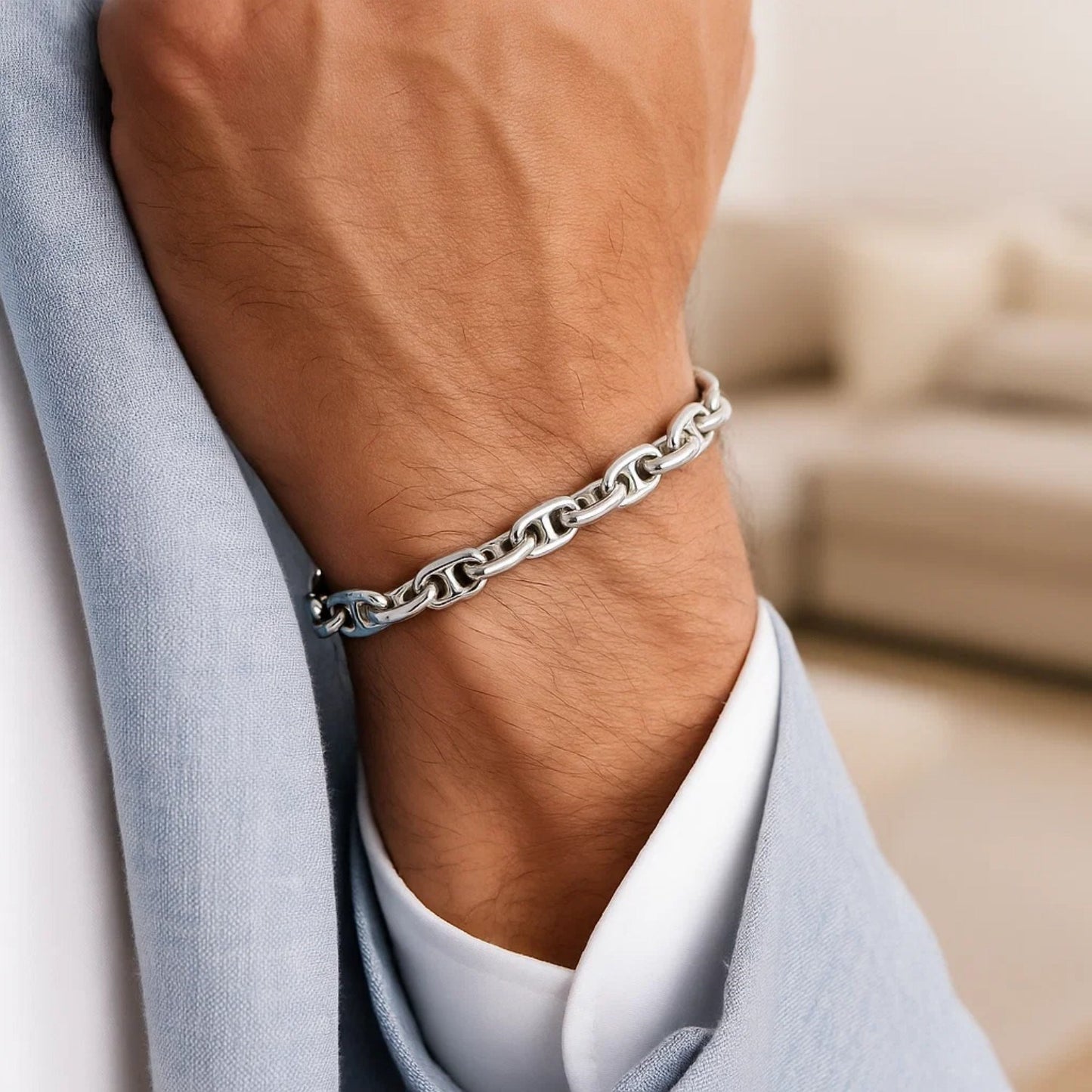 Sterling Silver Anchor Chain Bracelet (6.40 mm)