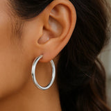 Sterling Silver Rhodium Plated Thick Large Polished Hoop Design Earrings(4x40mm)