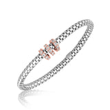 Sterling Silver Rhodium Plated Mesh Motif Bangle with Crystal Studded Stations