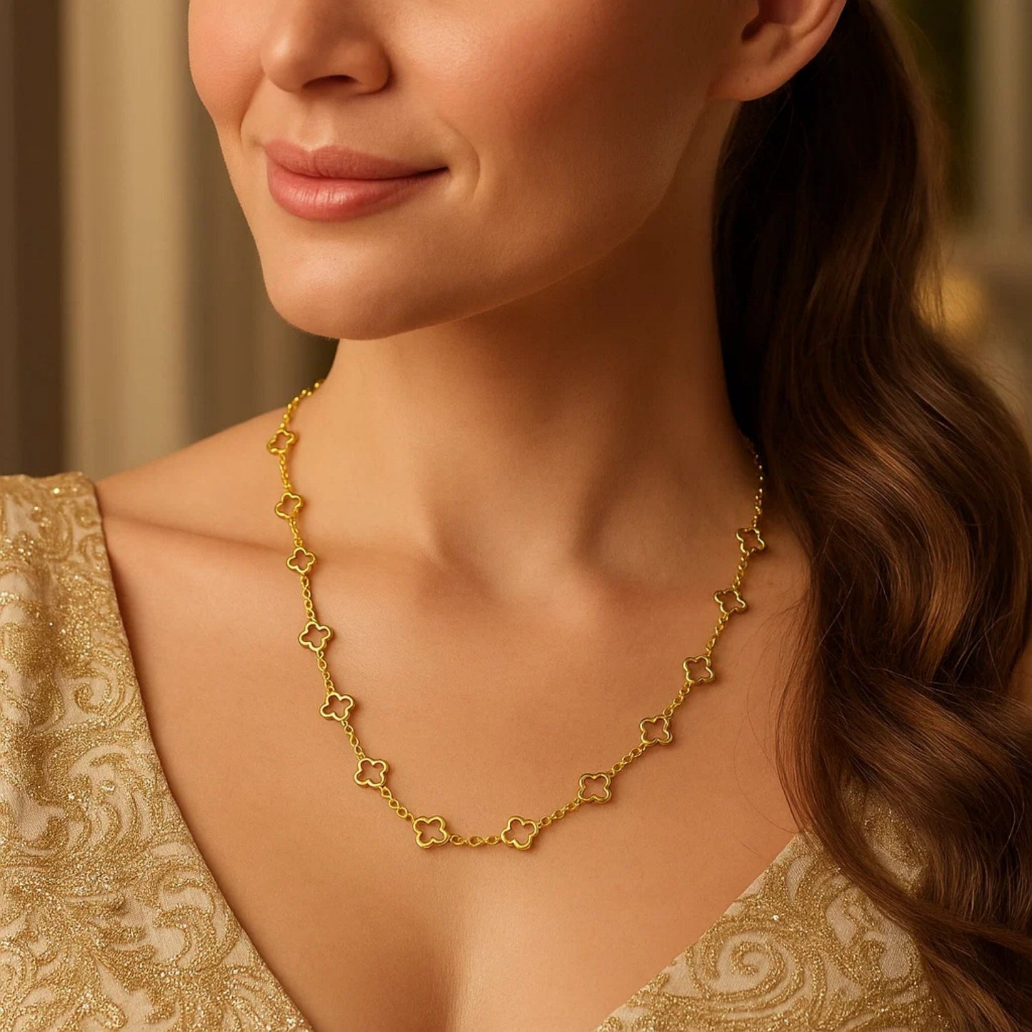 14K Yellow Gold Clover Link Necklace (7.00 mm)