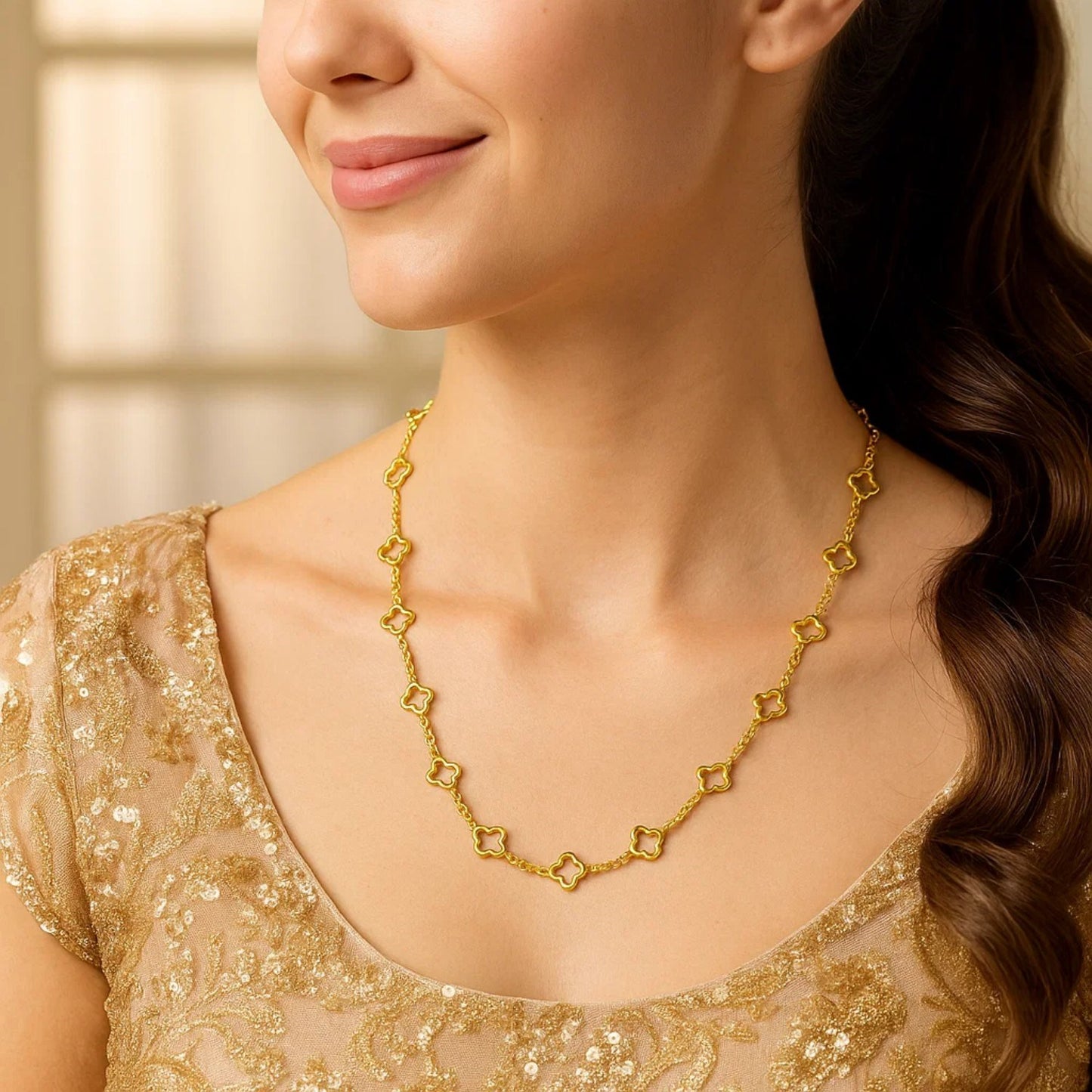 14K Yellow Gold Clover Link Necklace (7.00 mm)