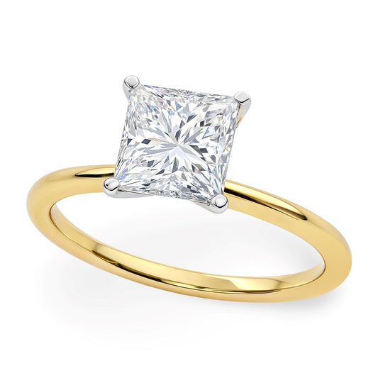 1.50Ct Princess Lab Grown IGI G/VS1 Diamond Ring in 14K Yellow Gold