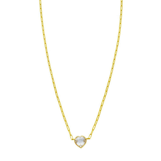 14K Yellow Gold White Topaz Heart Necklace (1.50 mm)