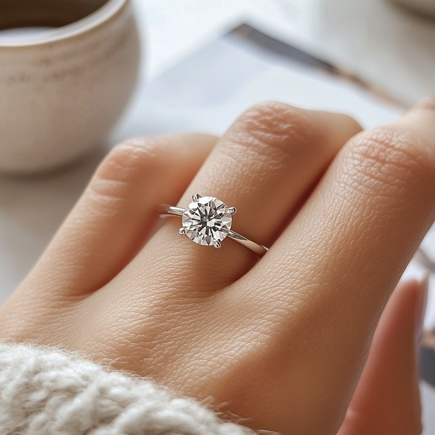 3 Carat Round Lab Grown IGI G/VS1 Diamond Solitaire Ring in 10K White Gold