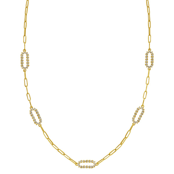 14K Yellow Gold Diamon Oro Paperclip Necklace