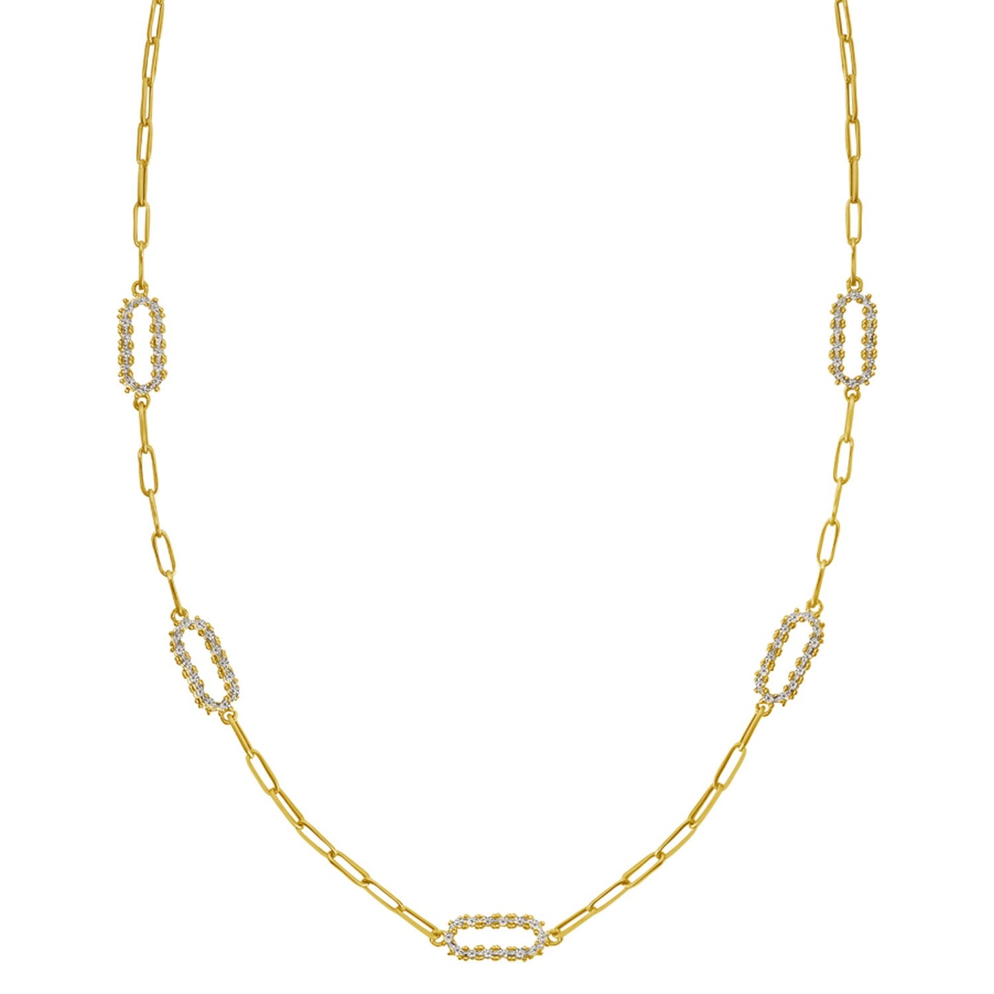 14K Yellow Gold Diamon Oro Paperclip Necklace