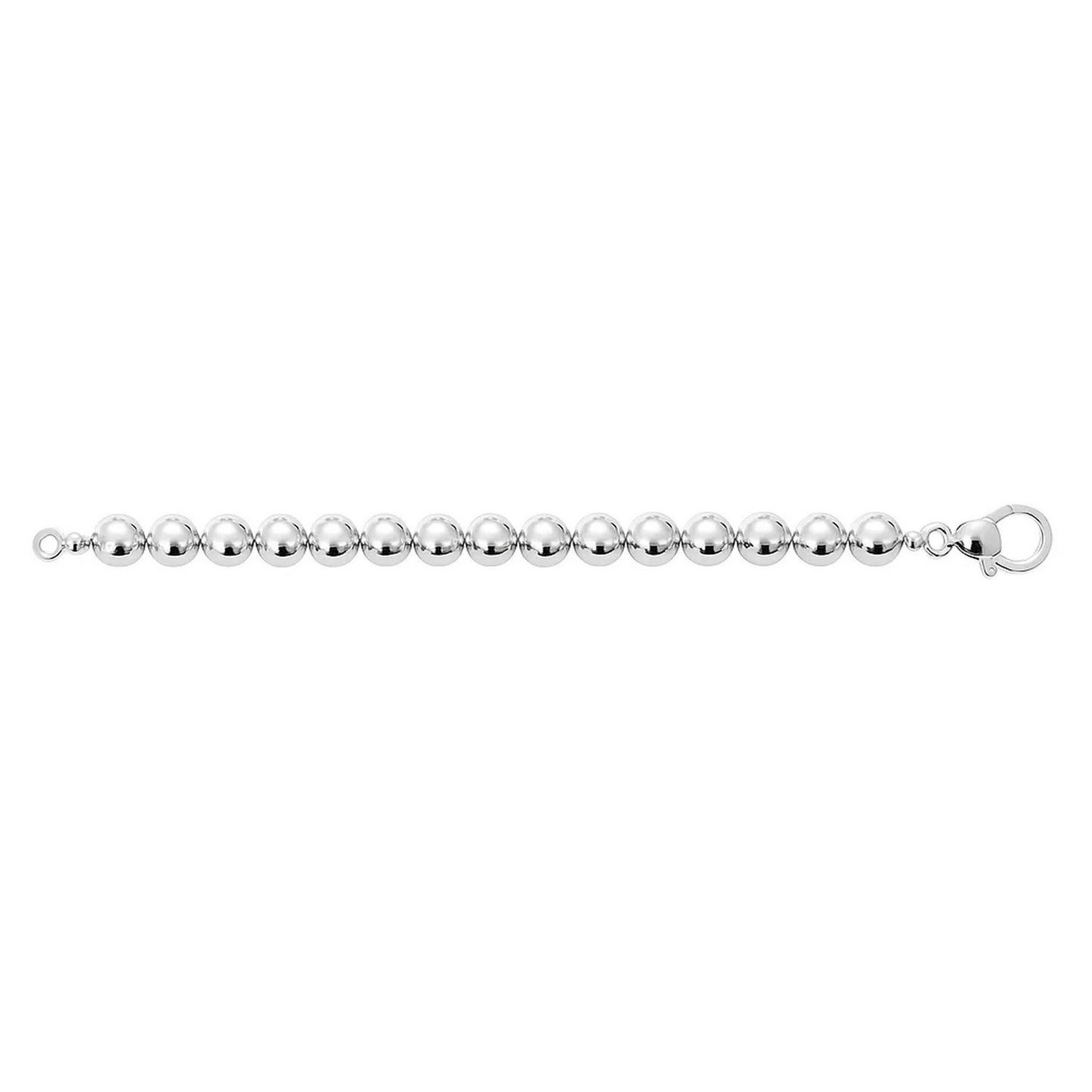 Rhodium Plated Sterling Silver Bold Bead Bracelet (10.00 mm)