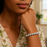 Rhodium Plated Sterling Silver Bold Bead Bracelet (10.00 mm)