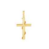 14K Yellow Gold Tube Cross Pendant with Rope Detailing