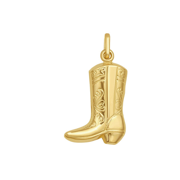 14K Yellow Gold Polished Cowboy Boot Charm Pendant