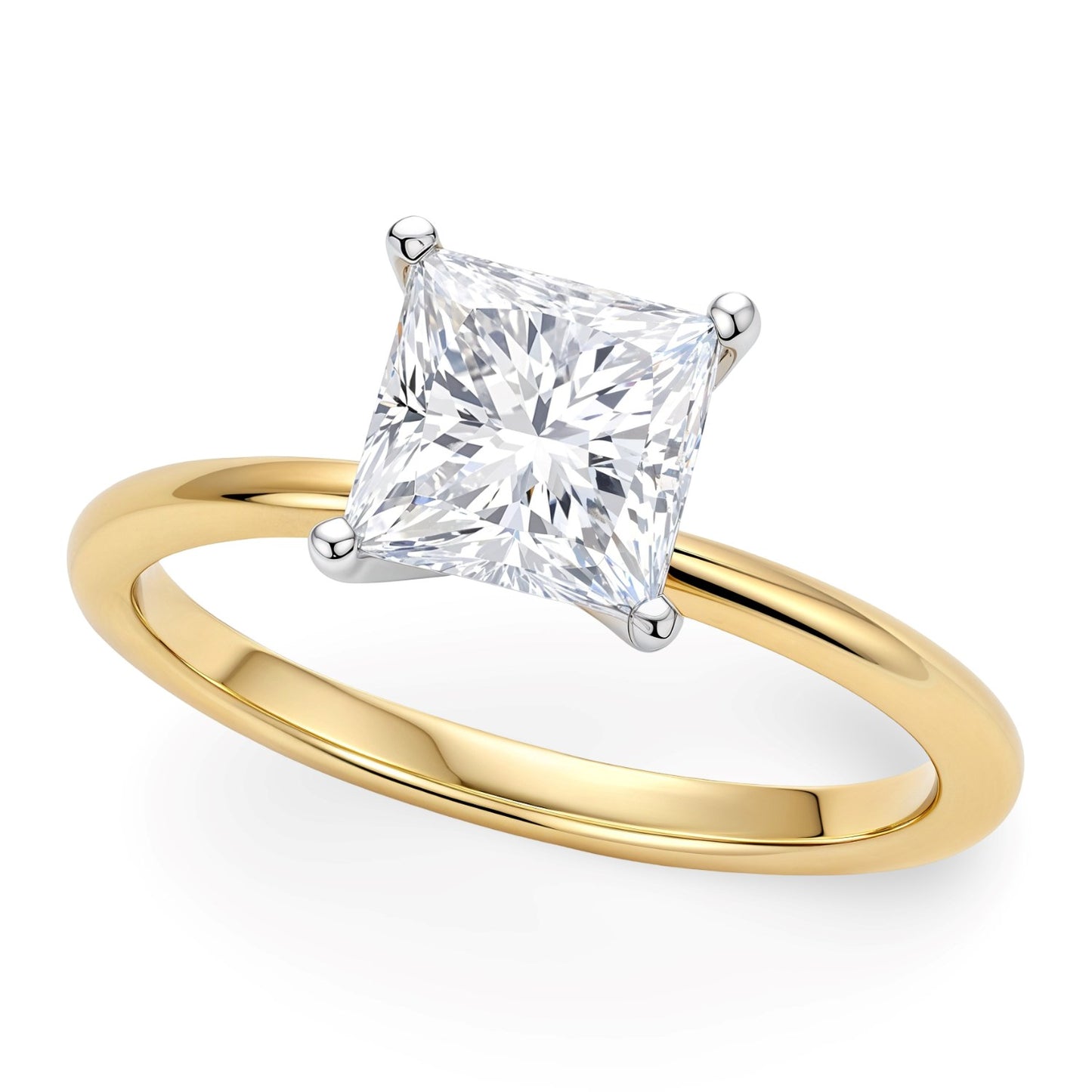 1 Carat Princess Lab Grown IGI G/VS1 Diamond Solitaire Ring in 10K Yellow Gold