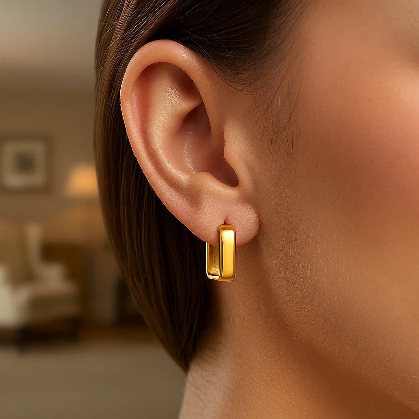 14 Yellow Gold Square Hoop Earrings