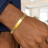 14k Two Tone Gold Mens Curb Chain ID Bracelet with White Pave (8.30 mm)