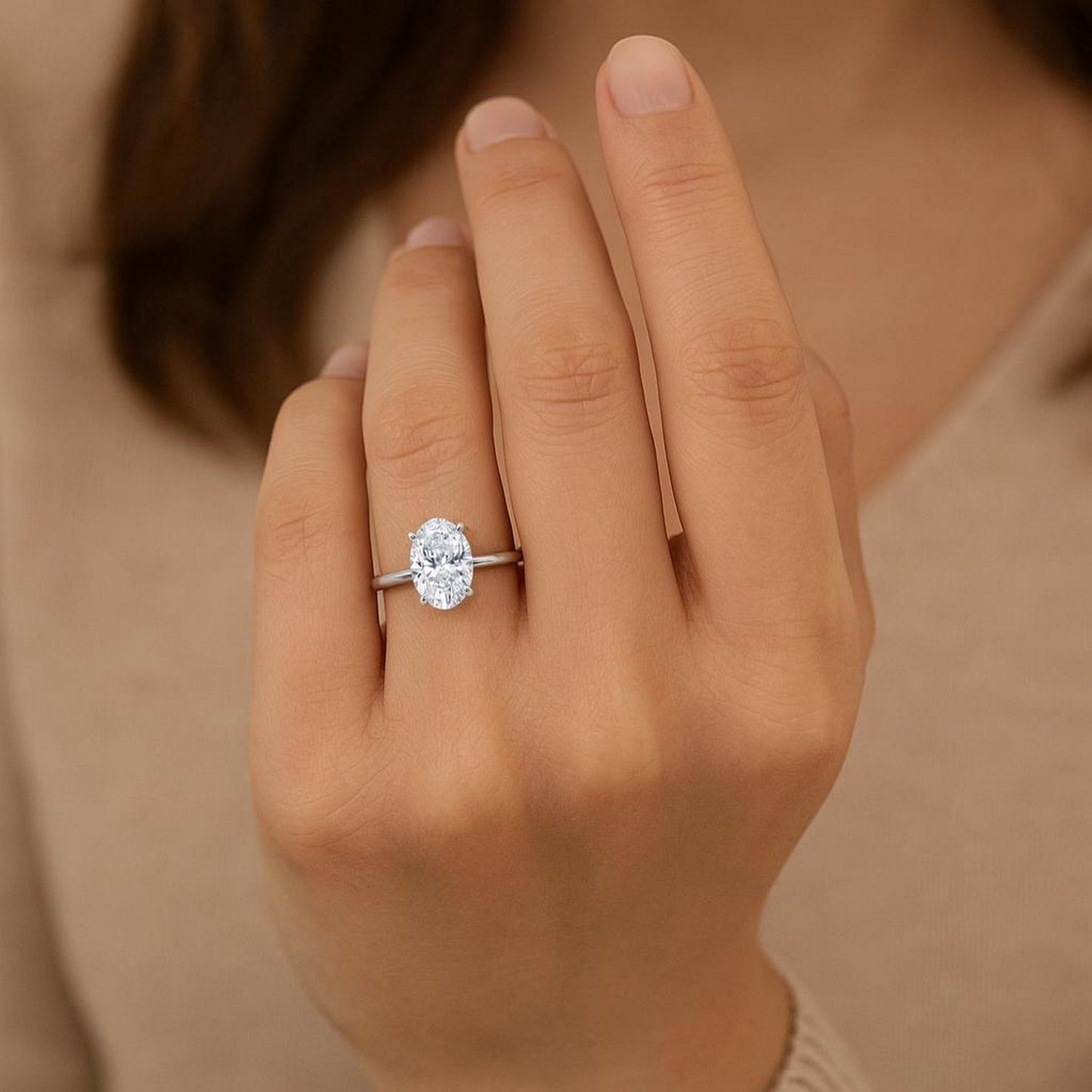 3 Carat Oval Lab Grown IGI G/VS1 Diamond Solitaire Ring in 10K White Gold