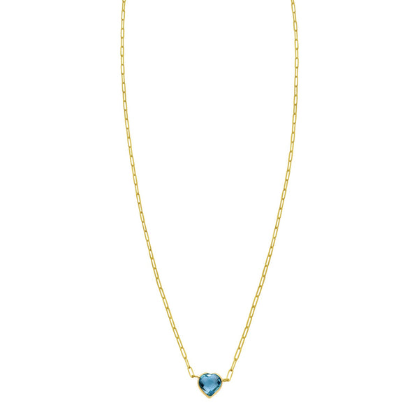 14K Yellow Gold Blue Topaz Heart Necklace (1.50 mm)