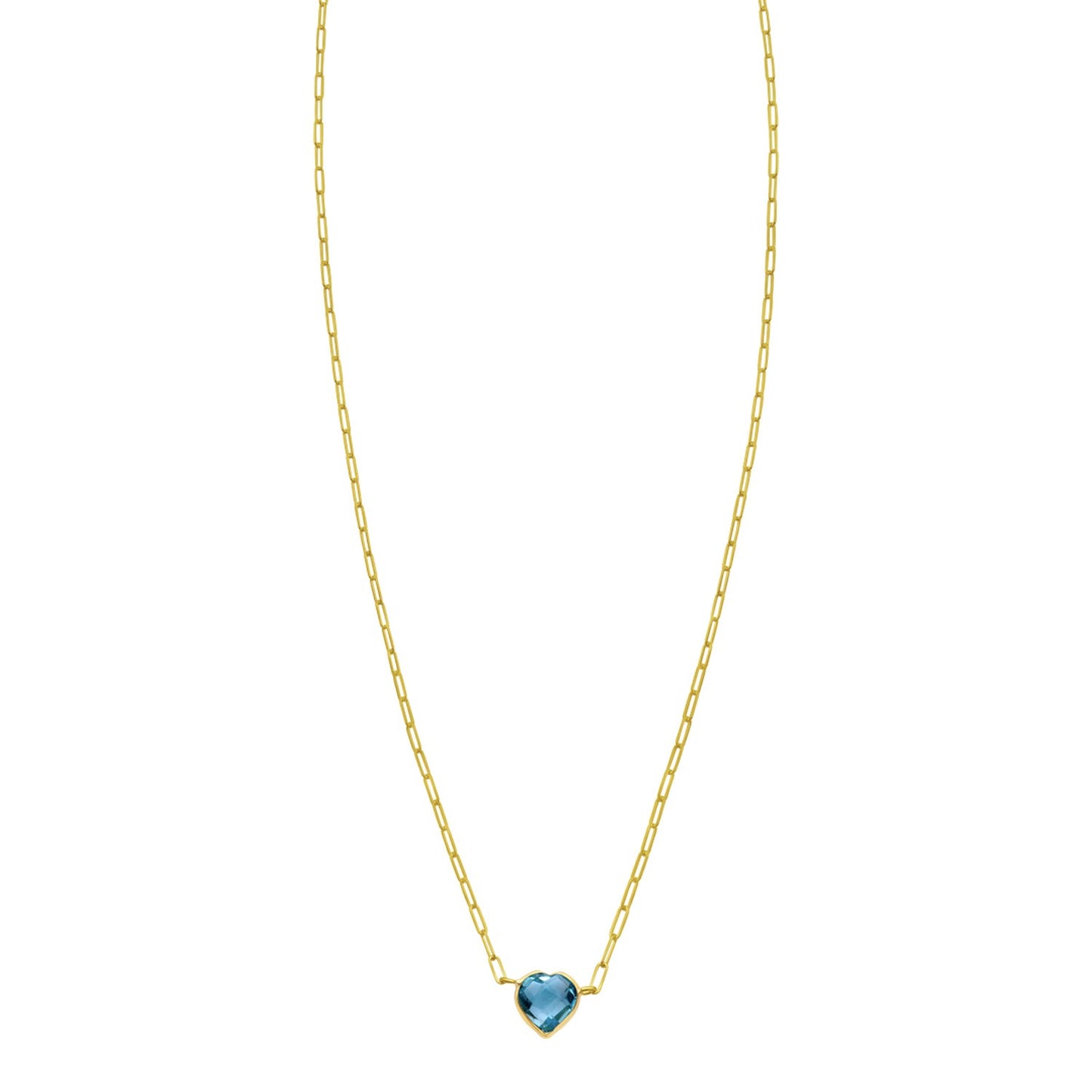 14K Yellow Gold Blue Topaz Heart Necklace (1.50 mm)
